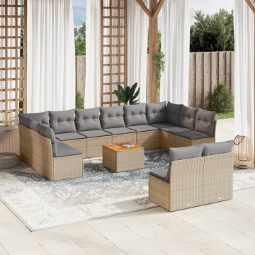   13 részes bézs polyrattan kerti ülőgarnitúra párnákkal