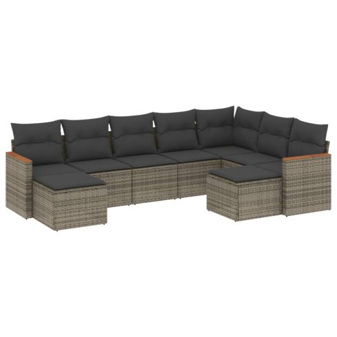 9 részes szürke polyrattan kerti ülőgarnitúra párnákkal