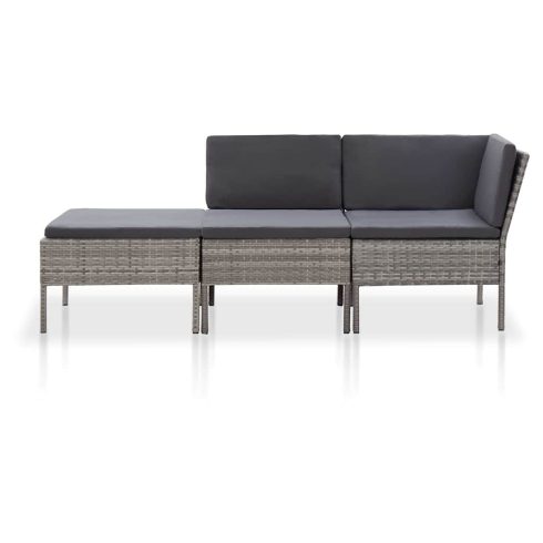 3-részes szürke polyrattan kerti ülőgarnitúra párnákkal