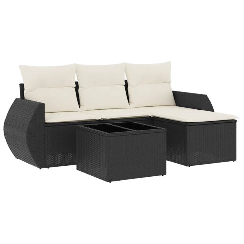 5 részes fekete polyrattan kerti kanapészett párnákkal