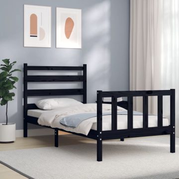 Fekete tömör fa ágykeret fejtámlával Small Single