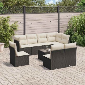   9 részes fekete polyrattan kerti ülőgarnitúra párnákkal