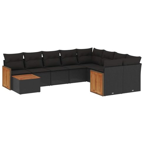 10 részes fekete polyrattan kerti ülőgarnitúra párnákkal