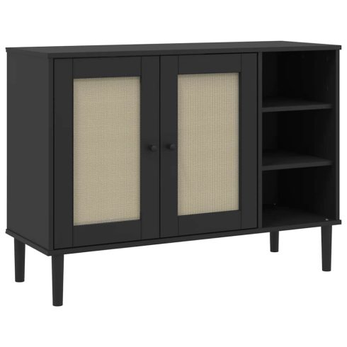 SENJA fekete rattan hatású tálalószekrény 112 x 40 x 80 cm