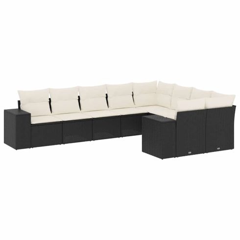 9 részes fekete polyrattan kerti ülőgarnitúra párnákkal