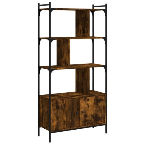 Füstös tölgy szerelt fa könyvespolc ajtókkal 76,5x30x154,5 cm
