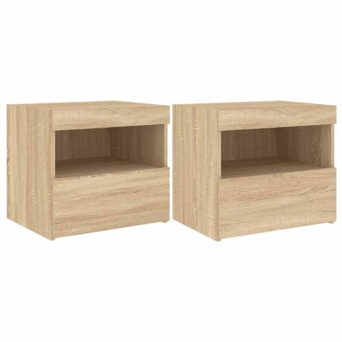 2 db sonoma tölgy színű éjjeliszekrény LED-ekkel 50x40x45 cm