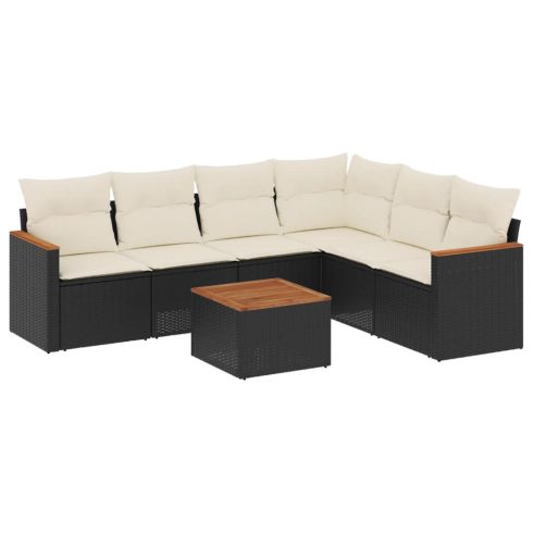 7 részes fekete polyrattan kerti ülőgarnitúra párnával
