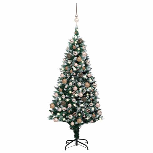 LED-es műkarácsonyfa gömbkészlettel és tobozokkal 180 cm