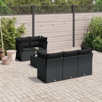   6 részes fekete polyrattan kerti ülőgarnitúra párnákkal
