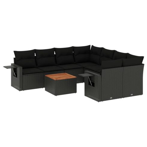 9 részes fekete polyrattan kerti ülőgarnitúra párnákkal