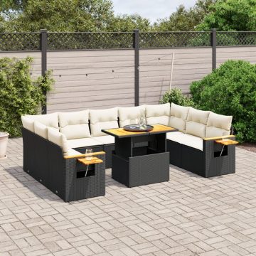  11 részes fekete polyrattan kerti ülőgarnitúra párnákkal