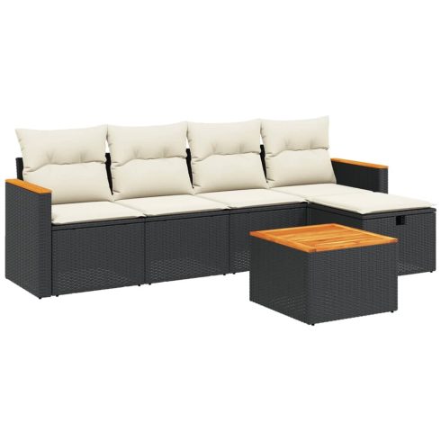 6 részes fekete polyrattan kerti ülőgarnitúra párnákkal