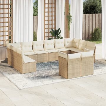   12 részes bézs polyrattan kerti ülőgarnitúra párnákkal