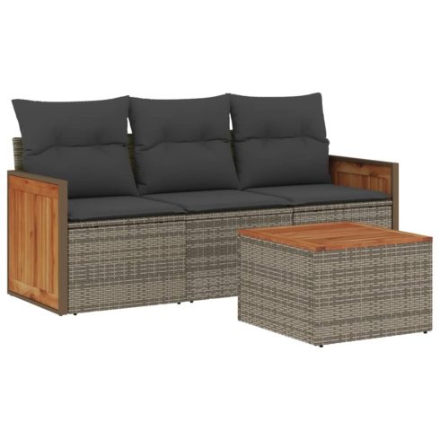 4 részes szürke polyrattan kerti ülőgarnitúra párnákkal