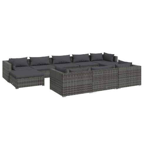 10 részes szürke polyrattan kerti ülőgarnitúra párnákkal