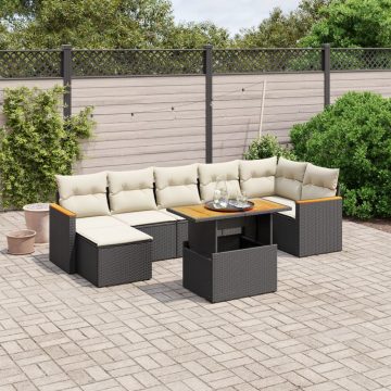   8 részes fekete polyrattan kerti ülőgarnitúra párnákkal
