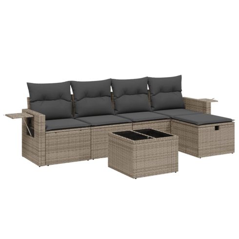 6 részes szürke polyrattan kerti ülőgarnitúra párnákkal