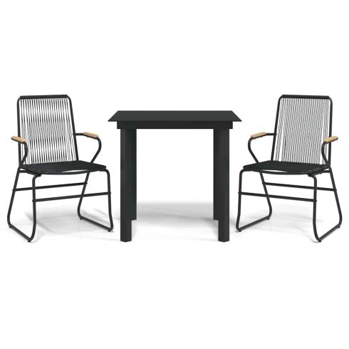 3 részes fekete PVC rattan kerti étkezőgarnitúra