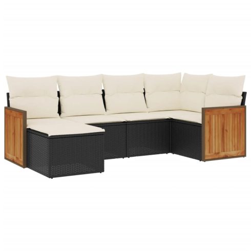 6 részes fekete polyrattan kerti ülőgarnitúra párnákkal