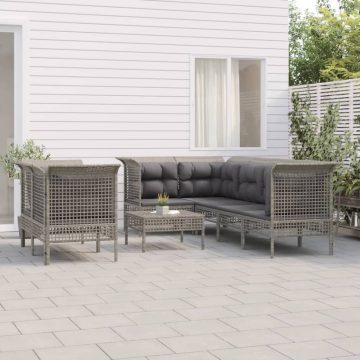   8 részes szürke polyrattan kerti ülőgarnitúra párnákkal