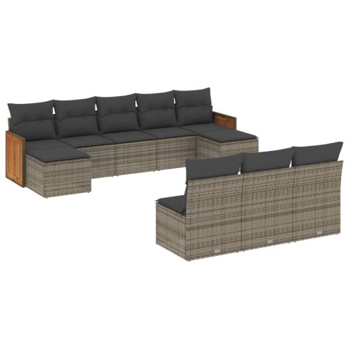 10 részes szürke polyrattan kerti ülőgarnitúra párnákkal