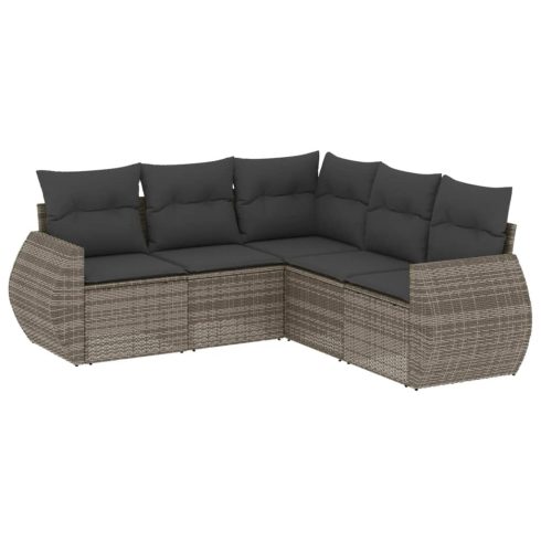 5 részes szürke polyrattan kerti ülőgarnitúra párnákkal