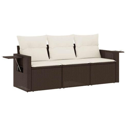 3 részes barna polyrattan kerti ülőgarnitúra párnával