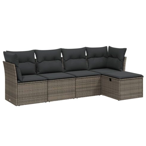 5 részes szürke polyrattan kerti ülőgarnitúra párnákkal