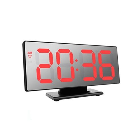 Tükör Kijelzős Digitális Ébresztő Óra Asztali Hőmérő Fekete Keret DS-3618L
