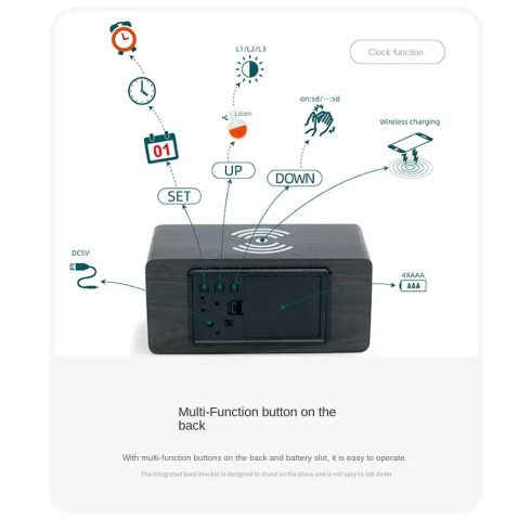 Ytaide Elegáns Fa LED Ébresztő óra  Vezeték Nélküli Töltőpaddal  Kettős Ébresztés