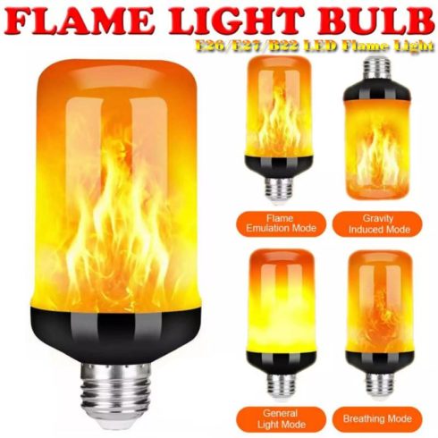 LED lámpa E27 lángeffektussal, 4 üzemmód, 61x138mm, 5W, meleg fény Láng Hatású Égő