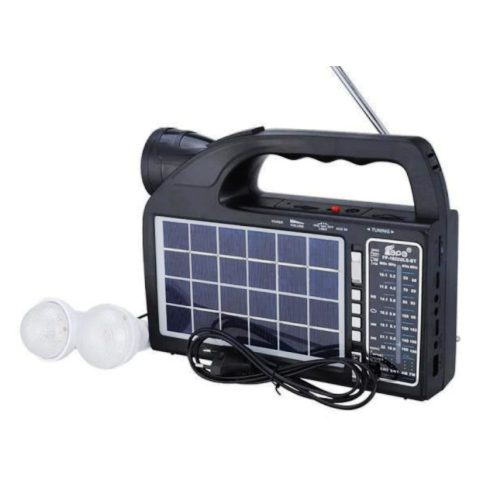 Hordozható rádió,BT, AM / FM / napelemes töltőállvány, zseblámpa, USB / SD / TF kártya és Bluetooth, Fekete