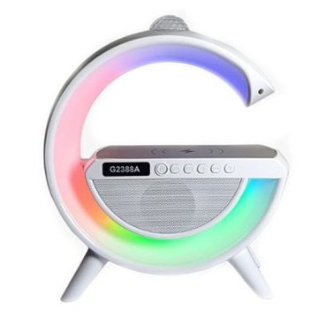   Új G. Bluetooth Hangszóró RGB LED Projektorral és QI vezeték nélküli indukciós töltővel Wireless Töltős Óra Telefon Töltő G2388A