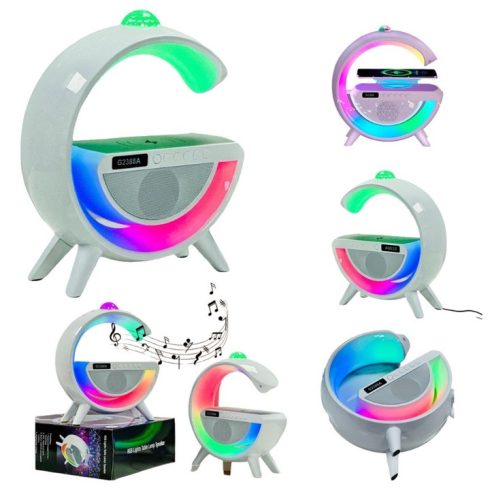 Új G. Bluetooth Hangszóró RGB LED Projektorral és QI vezeték nélküli indukciós töltővel Wireless Töltős Óra Telefon Töltő G2388A