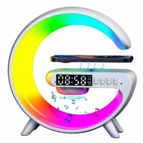 G63 Multifunkciós Éjszakai Lámpa - Bluetooth Hangszóró, Vezeték nélküli Telefon Töltő, RGB LED 15 x 5.3 x 16 cm