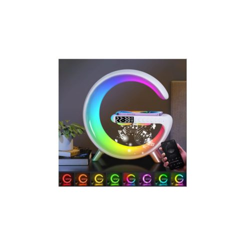 G63 Multifunkciós Éjszakai Lámpa - Bluetooth Hangszóró, Vezeték nélküli Telefon Töltő, RGB LED 15 x 5.3 x 16 cm