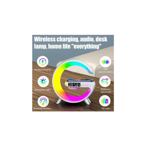 G63 Multifunkciós Éjszakai Lámpa - Bluetooth Hangszóró, Vezeték nélküli Telefon Töltő, RGB LED 15 x 5.3 x 16 cm