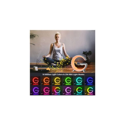 G63 Multifunkciós Éjszakai Lámpa - Bluetooth Hangszóró, Vezeték nélküli Telefon Töltő, RGB LED 15 x 5.3 x 16 cm