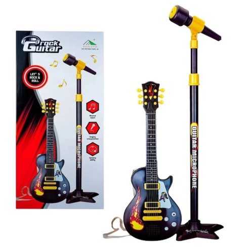 Elektromos gitár és mikrofon Kareoke Szett Játék készlet, 3+ éves korú gyermekeknek, 22 billentyűvel és 6 fémhúrral
