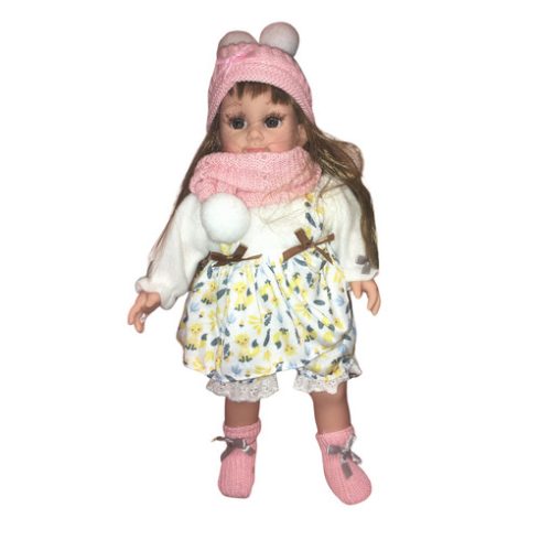 Pretty Girl Magyarul Beszélő és Éneklő Hajas Ruhás Baba Lány Csinos Téli Öltözetben