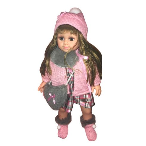 Pretty Girl Magyarul Beszélő és Éneklő Hajas Ruhás Baba Lány Csinos Téli Öltözetben