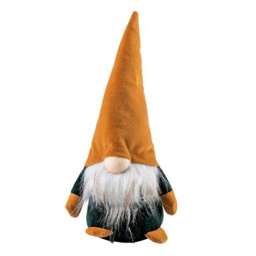   Karácsonyi Dekoráció, Bársony Gnome elf LED-ekkel, Sárga, Világító Orral H-26cm