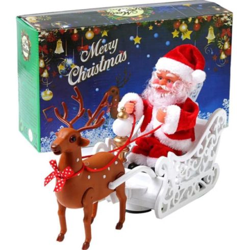 Elektromos Mikulás szán rénszarvassal és hanghatásokkal – mozgó karácsonyi dísz gyerekeknek és otthonra HS-1371-10 