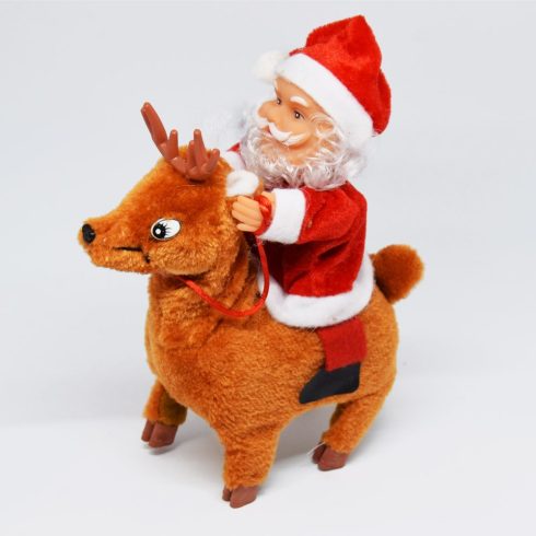 Zenélő Vágtató Plüss Rénszarvas Mikulással a Hátán HS-18