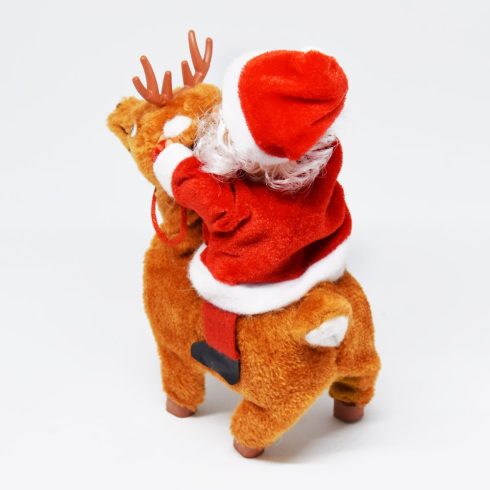 Zenélő Vágtató Plüss Rénszarvas Mikulással a Hátán HS-18