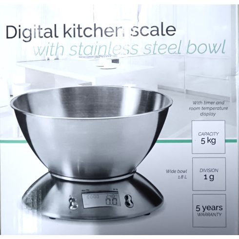 Minőségi Inox Digitális konyhai mérleg nagy rozsdamentes acél tállal Innoliving INN-127, 5 kg