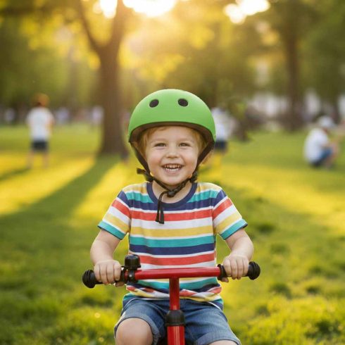Trike Fix gyerek biciklis sisak állítható LED M 55-58cm sötétzöld