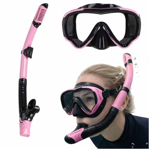 Maska do snurkowania okulary rurka fajka zestaw różowo-czarny