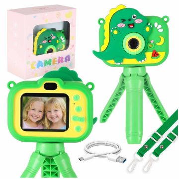   Gyermek digitális fényképezőgép állványon dinoszaurusz zöld